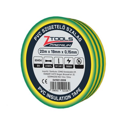 Z-TOOLS PVC szigetelőszalag Zöld-sárga 20mx19mm/0,15mm