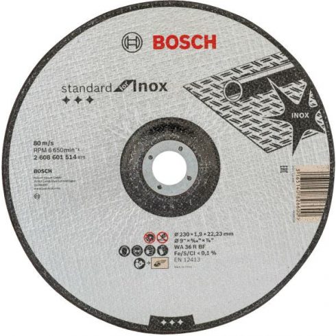 BOSCH  STANDARD  INOX vágótárcsa   115 x 22,2 x 1,0  25 db / doboz